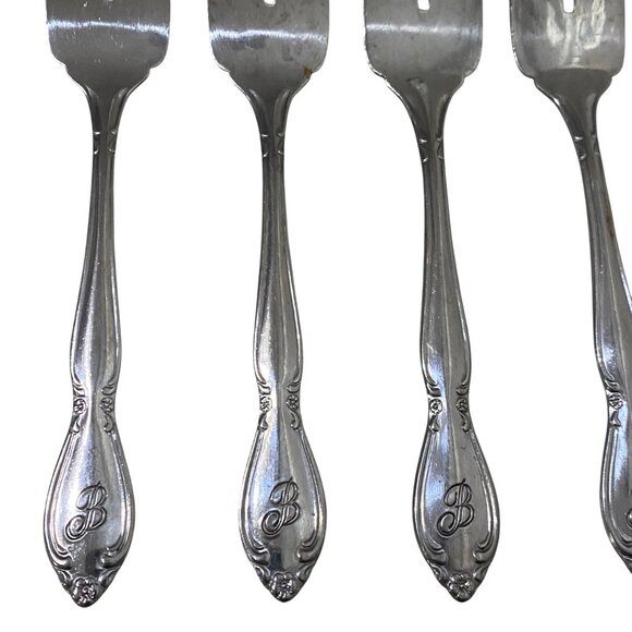 Vintage Monogram B Stainless Steel Taiwan 5 Pieces Salad Forks Sugar Spoon - Picture 2 of 7